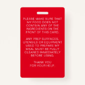レッドフードアレルギー警パーソナライズされた告 バッジ (裏面)