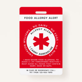 レッドフードアレルギー警告の子ID バッジ