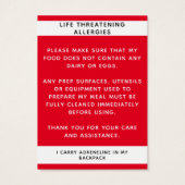 レッドフードアレルギー警告フォトシェフカード (裏面)