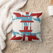 レッドブライトブルーオフホワイトジオメトリアートデザイン クッション (ブランケット)