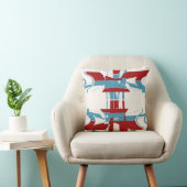 レッドブライトブルーオフホワイトジオメトリアートデザイン クッション (椅子)