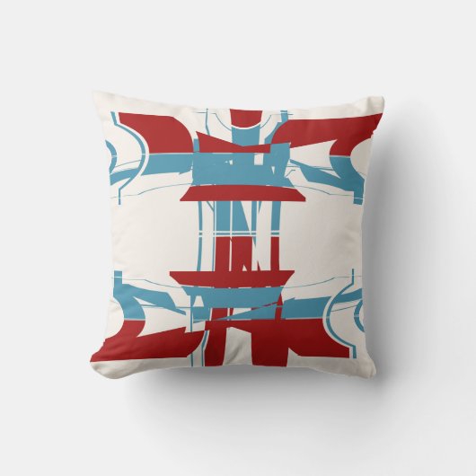 レッドブライトブルーオフホワイトジオメトリアートデザイン クッション (正面)