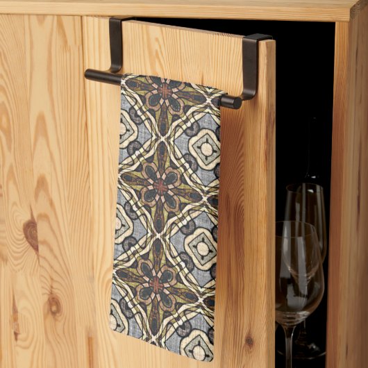 レッドブラウングレーオークレーお尻ボヘミアンバリアートモチーフ キッチンタオル (三つ折り)