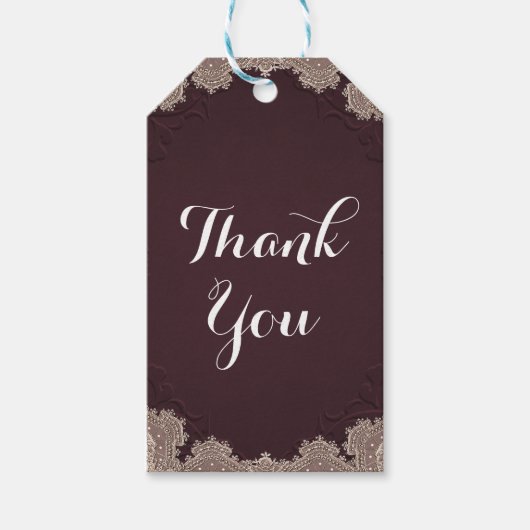 レッドブラウンスエードレザーヴィンテージレース結婚ズ ギフトタグ (正面)