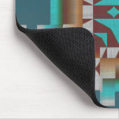 レッドブラウンターコイズティール(緑がかった色)トライバルモザイクアートパターン マウスパッド (コーナー)