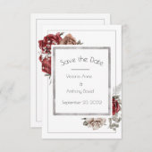 レッドブラウンバラの水色エレガント セーブザデート (正面/裏面)