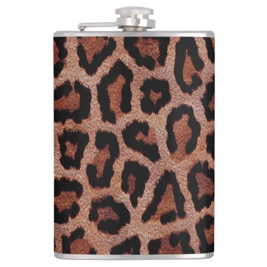 レッドブラウンブラックレオパードアニマルプリント フラスク (正面)