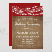 レッドブラウンライトバースデーパーティー招待大人 招待状 (正面/裏面)