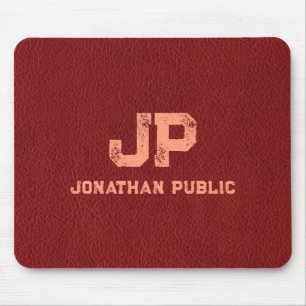 レッドブラウンレザールック動揺してモノグラム名 マウスパッド
