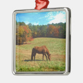 レッドブラウン馬、ティール（緑がかった色）ブルースカイ メタルオーナメント (左)