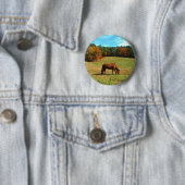 レッドブラウン馬、ティール（緑がかった色）ブルースカイ 缶バッジ (インサイチュ)