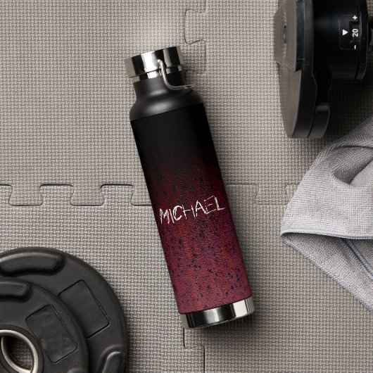 レッドブラウン黒グラデーション錆メタル名前をカスタムする ウォーターボトル (ジム)