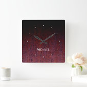 レッドブラウン黒グラデーション錆メタル名前をカスタムする スクエア壁時計 (ホーム)