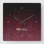 レッドブラウン黒グラデーション錆メタル名前をカスタムする スクエア壁時計 (正面)