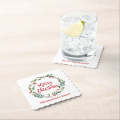 レッドブラシスクリプトウォーターカラーリースメリークリスマス ペーパーコースター (インサイチュ)