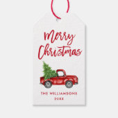 レッドブラシスクリプトクリスマスヴィンテージトラック ギフトタグ (正面)