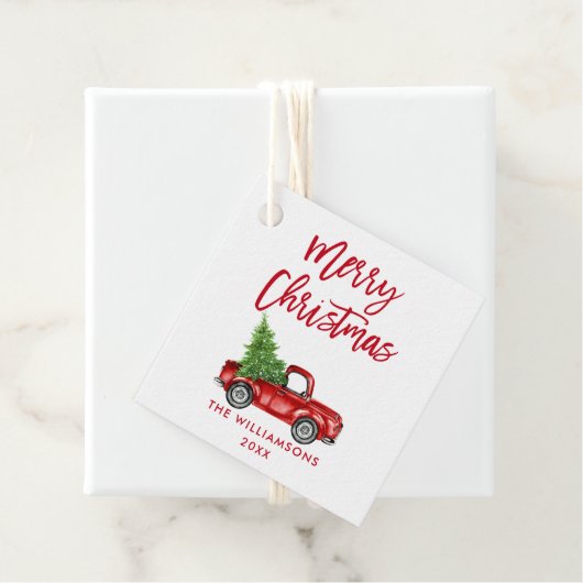 レッドブラシスクリプトクリスマスヴィンテージトラック フェイバータグ (インサイチュ)