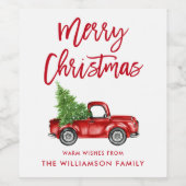 レッドブラシスクリプトクリスマスヴィンテージトラック ワインラベル (シングルラベル)