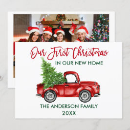 レッドブラシスクリプトトラック初めてのクリスマスホーム写真 シーズンカード