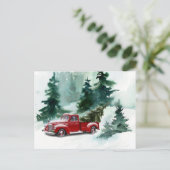 レッドブラシスクリプトヴィンテージトラッククリスマスツリー シーズンポストカード (スタンド正面)