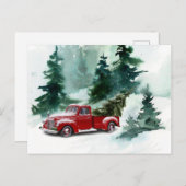 レッドブラシスクリプトヴィンテージトラッククリスマスツリー シーズンポストカード (正面/裏面)