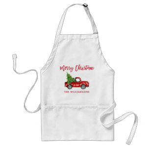 レッドブラシスクリプトヴィンテージトラッククリスマスツリー スタンダードエプロン