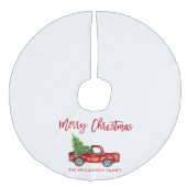 レッドブラシスクリプトヴィンテージトラッククリスマス フェイクリネンツリースカート (正面)