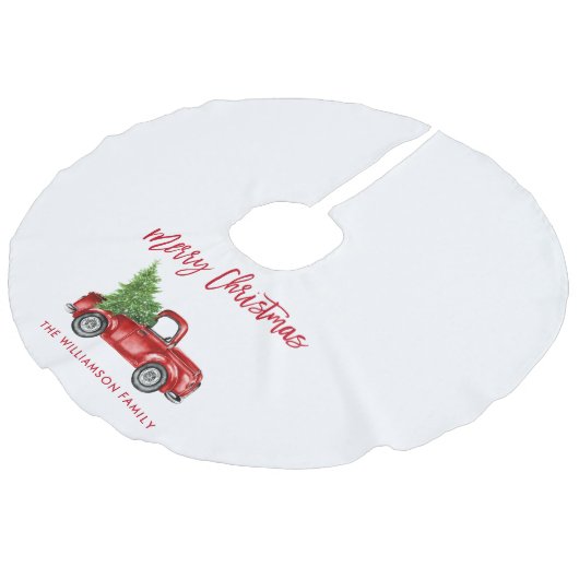 レッドブラシスクリプトヴィンテージトラッククリスマス フェイクリネンツリースカート (アングル)