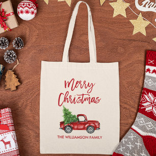 レッドブラシスクリプトヴィンテージレッドトラッククリスマス トートバッグ