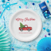 レッドブラシスクリプトヴィンテージレッドトラッククリスマス ペーパープレート (パーティー)