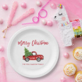 レッドブラシスクリプトヴィンテージレッドトラッククリスマス ペーパープレート (パーティー)