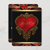 レッドブラックと金ゴールドウェディングRSVP招待状 ノートカード (正面/裏面)