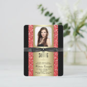 レッドブラックと金ゴールドグリッタースウィート16パーティー 招待状 (スタンド正面)