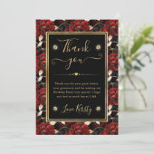 レッドブラックと金ゴールドマーブルフローラ誕生日 サンキューカード (スタンド正面)