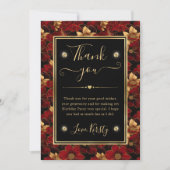 レッドブラックと金ゴールドマーブルフローラ誕生日 サンキューカード (正面)