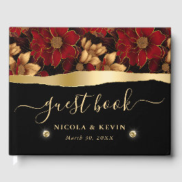 レッドブラックと金ゴールドマーブル結婚フローラ ゲストブック