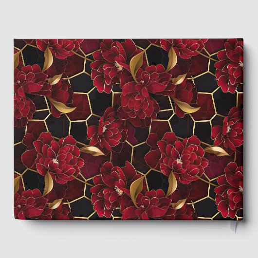 レッドブラックと金ゴールドマーブル結婚フローラ ゲストブック (裏面)