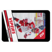 レッドブラックにホッケープレー鮮やかヤーのキープサケ マグネット (横)