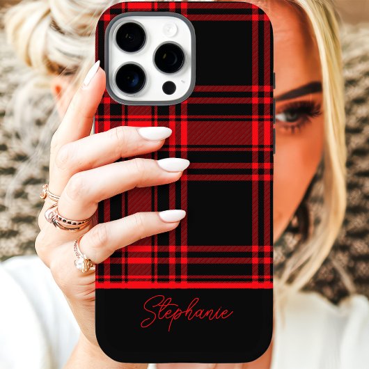 レッドブラックのチェック柄 カスタムネーム入り Case-Mate iPhoneケース