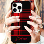 レッドブラックのチェック柄 カスタムネーム入り Case-Mate iPhoneケース