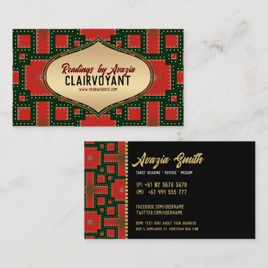 レッドブラックはっきりした金ゴールド女神タロットリーダー 名刺 (正面/裏面)