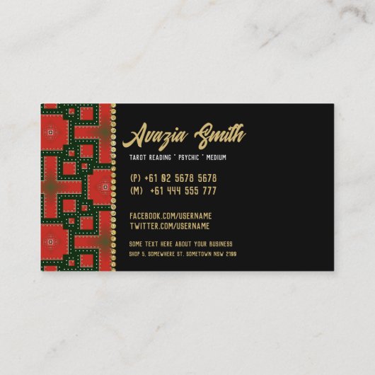 レッドブラックはっきりした金ゴールド女神タロットリーダー 名刺 (裏面)