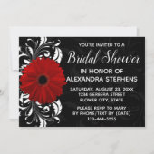 レッドブラックアンドホワイトガーベラデイジーブライダルシャワー 招待状 (正面)