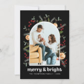 レッドブラックアーチフレームファミリーフォトクリスマス シーズンカード (正面)