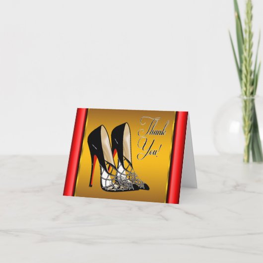 レッドブラックイエロー金ゴールドハイヒールありがとう サンキューカード (正面)