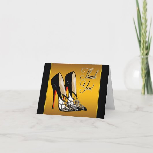 レッドブラックイエロー金ゴールドハイヒールありがとう サンキューカード (正面)