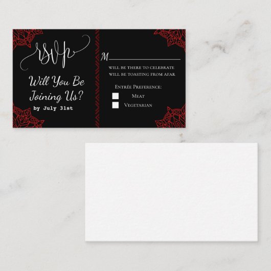 レッドブラックインディアンウェディングRSVPカード エンクロージャーカード (正面/裏面)
