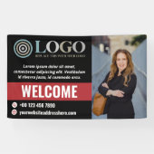 レッドブラックウェルカムスモールビジネスフォトロゴプロモーション 横断幕 (横)