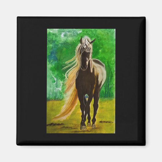 レッドブラックウマズ乗馬馬好きフロ マグネット (正面)