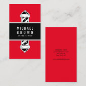 レッドブラックエッセンシャルヴィンテージ理容師ショップポール 名刺 (正面/裏面)